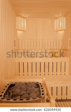 Steam room, natural wood sauna