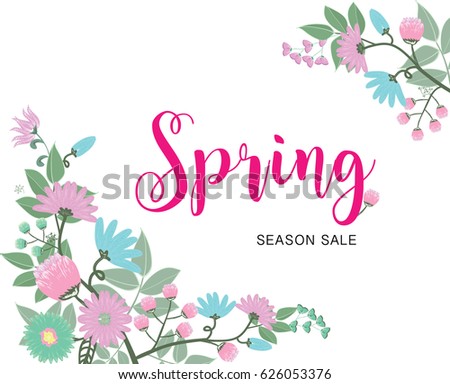 Spring Sale Banner with beautiful flowers. Vector illustration.