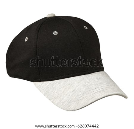 hat isolated on white background. Hat with  gray visor.black hat .