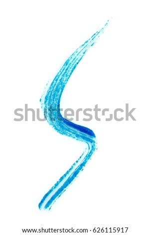 Cosmetic blue glitter eyeliner brush stroke sample, isolated on white background Royalty-Free Stock Photo #626115917