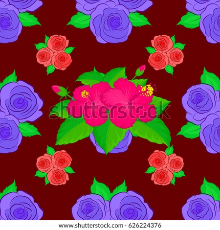 Seamless ornament print on a red background. Ethnic towel, henna style. Vector Indian floral rose flowers and green leaves pattern. Can be used for greeting business card background, backdrop, textile