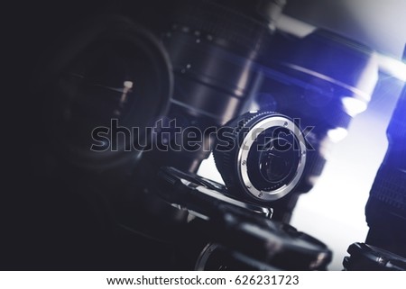 Digital DSLR Camera and Professional Lenses. Photo Business Equipment.