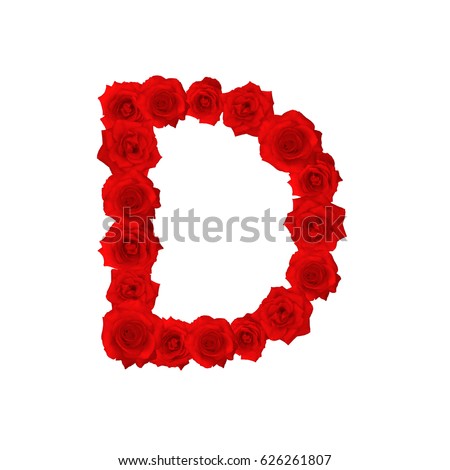 The letter D, in the Alphabet bloom red roses illustration set isolated on white background