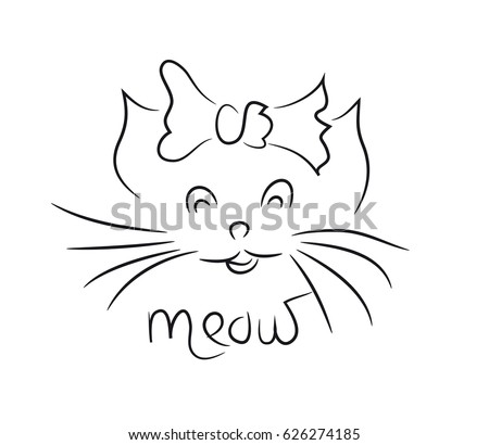 Cheerful sketch of the cat's face. with meow. vector illustration.