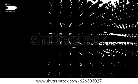 Overlay texture vector. Exploding particles, flying fragments in different directions, twisting white dots. Smashing glass. You can use different types of overlay and get great effects.