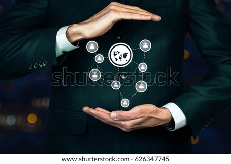 Businessman touch button interface web map icon