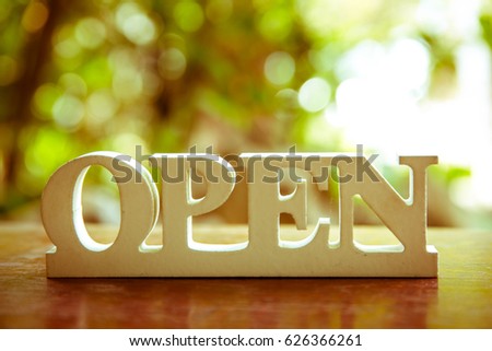 Open sign wood on table ,Vintage