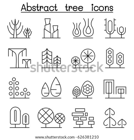 Abstract tree icon set in thin line style