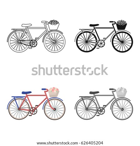Pink bicycle with basket icon in cartoon style isolated on white background. France country symbol stock vector illustration.