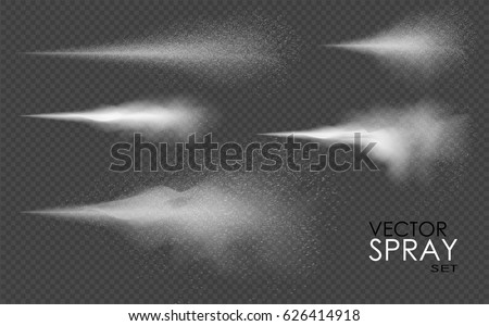 Water spray, white smoke, dust and dots, mist of atomizer. Vector effect, 3d illustration, cosmetic design. Royalty-Free Stock Photo #626414918