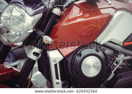 modern design motorcycle, tank, headlight and steering wheel