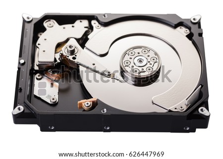 Computer hard drive on white isolated background