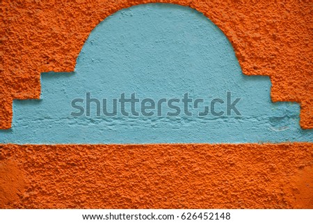 Blue and orange wallpaper. Textures and backgrounds. Wall in Bangalore, Karnataka, India. Royalty-Free Stock Photo #626452148