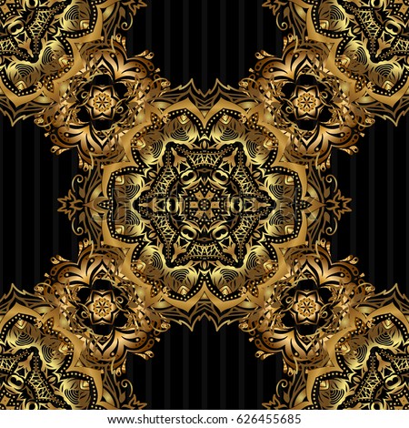 Vector gold star pattern, star decorations, golden grid on a black background. Luxury gold seamless pattern with stars.