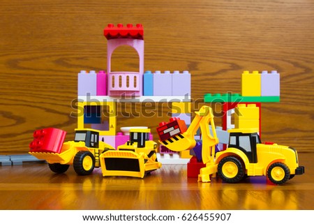 Children's construction machinery at the construction site