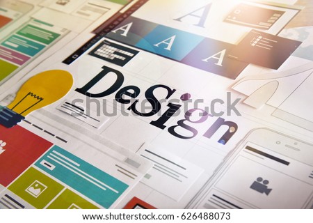 Graphic design. Concept for different categories of design such as graphic and web design, logo, stationary and product design, company identity, branding, marketing material, mobile app, social media