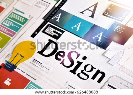 Design concept for graphic designers and design agencies services. Concept for web banners, internet marketing, printed material, presentation templates. Royalty-Free Stock Photo #626488088