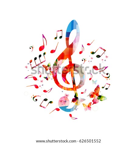 Music notes background. Colorful G-clef and music notes isolated vector illustration