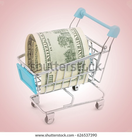 supermarket cart with money