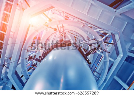 Automated production line in factory. Plastic bag manufacturing process Royalty-Free Stock Photo #626557289