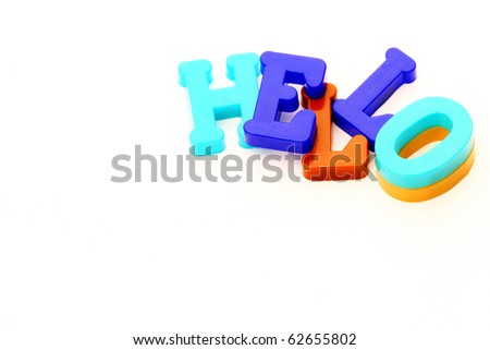 Close-up of letters. "Hello" word.