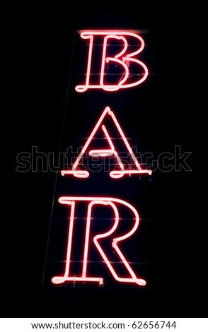 Neon sign of a Bar. Blue halo.