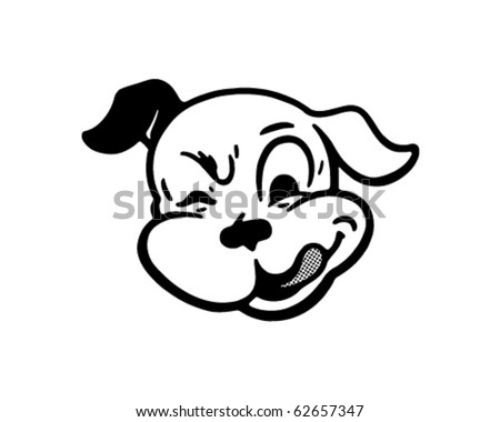 Winking Dog - Retro Clipart Illustration