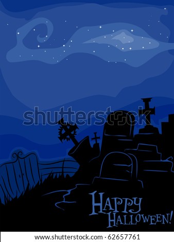 Silhouette of a Graveyard Against a Blue Background