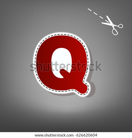Letter Q sign design template element. Vector. Red icon with for applique from paper with shadow on gray background with scissors.