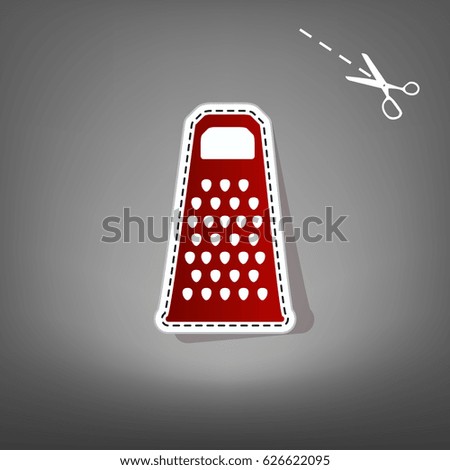 Cheese grater sign. Vector. Red icon with for applique from paper with shadow on gray background with scissors.