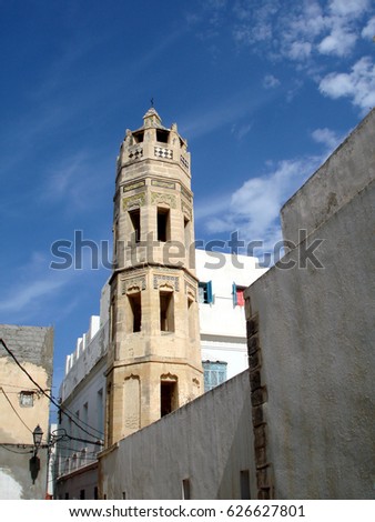 Old minaret Zaouia Zakkak in Sousse, Tunisia.