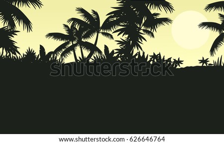 Silhouette of forest with palm tree scenery