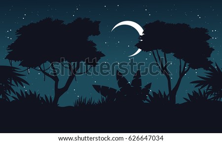 At night jungle scenery silhouette theme