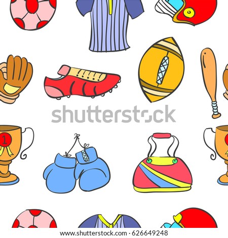 Doodle sports equipment pattern style collection