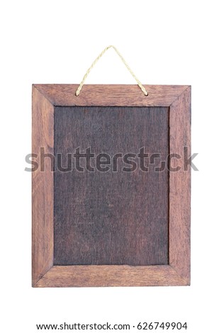 wooden frame hanging on rope on white background