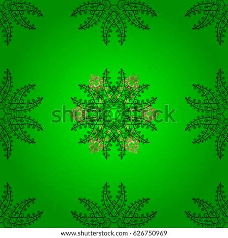 Luxury, royal and Victorian concept. Golden pattern on green background with golden elements. Vector vintage baroque floral pattern in golden. Ornate decoration.