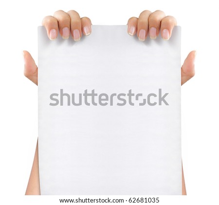 gesture of hand holding a blank white paper with both hands
