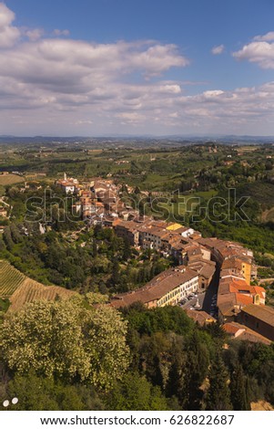 Aerial view of the village of San Miniato, Tuscany, Italy, 2017.04.23.