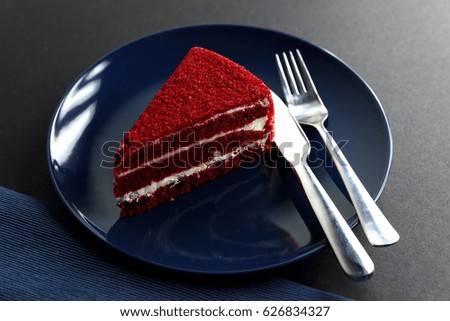 Red Velvet Cake in Dark Blue Background,