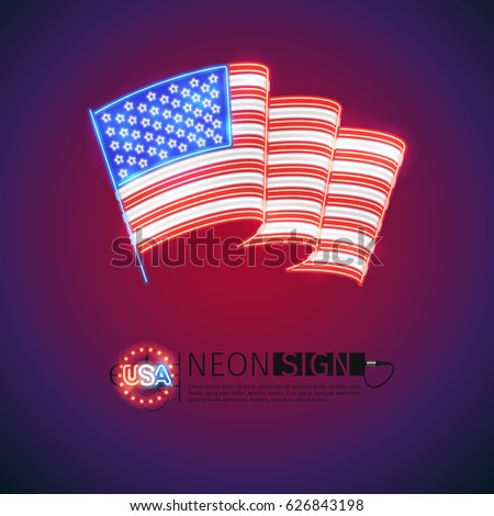 Wave USA flag neon signs makes it quick and easy to customize your patriotic project. Used neon vector brushes included.
