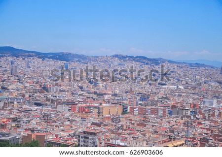 Panoramic cityscape view over Barcelona from the Montjuic, Spain