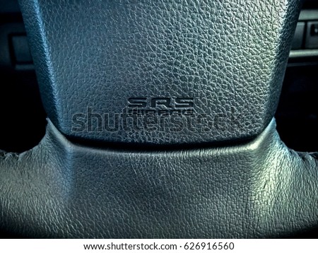 SRS Airbag on a car steering wheel
