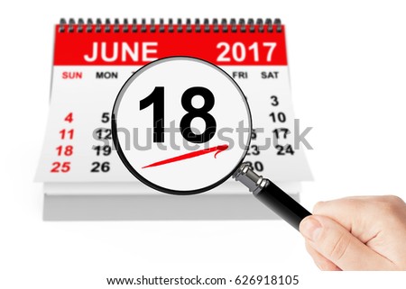 Father's Day Concept. 18 june 2017 calendar with magnifier on a white background Royalty-Free Stock Photo #626918105