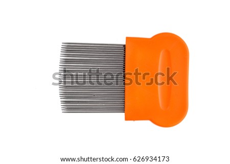 Lice comb for home removing lice treatment isolated on white. Metal tooth comb for lice and nits removing procedure.