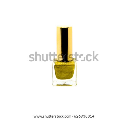 golden glitter texture nail polish bottle on white background