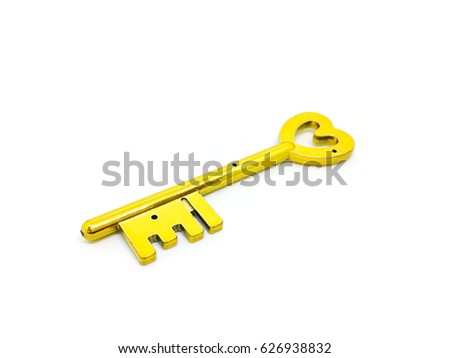 vintage gold key isolated on white background. 