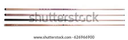 billiard cue sticks on white background Royalty-Free Stock Photo #626966900