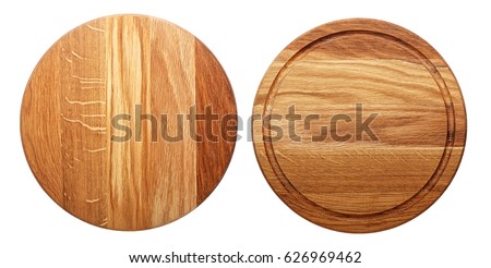 multifunctional circular wooden cutting board for cutting bread, pizza or steak serve Royalty-Free Stock Photo #626969462