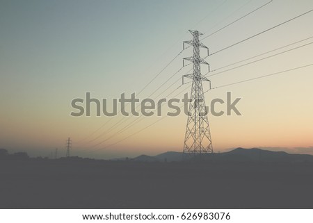 Wire electrical energy at sunset / soft focus picture / Vintage concept