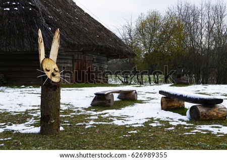 Wooden rabbit. Ethnographic museum in Lithuania